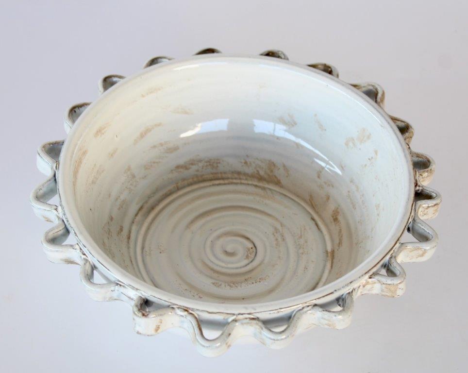 Medium White Ceramic Bowl Frill Edge